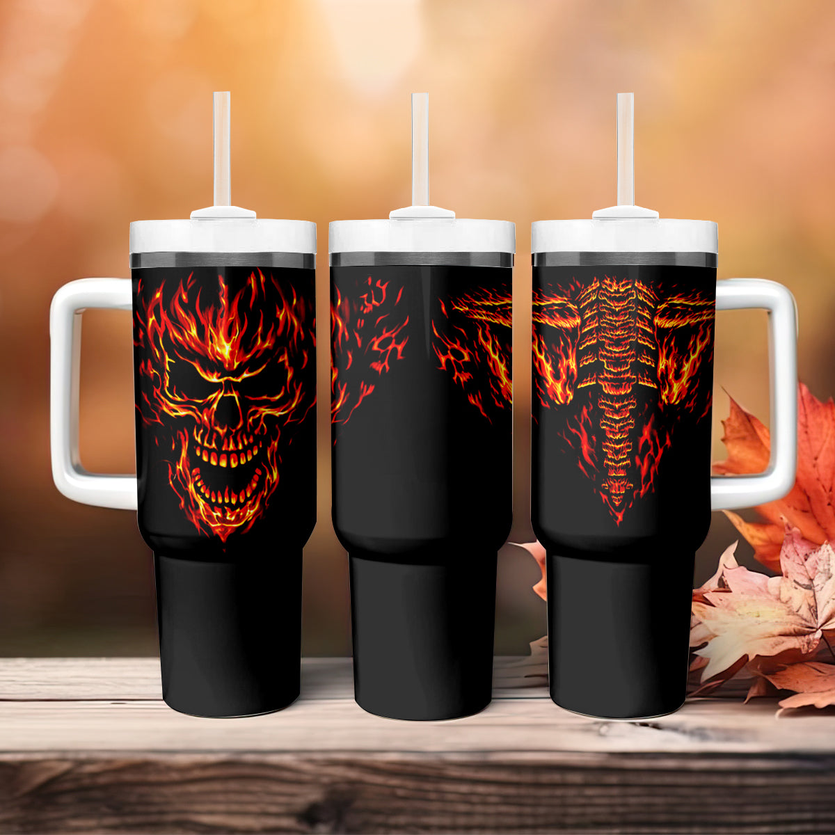 Flame Skull Tumbler With Handle SKull Face Inside Me - Wonder Print Shop
