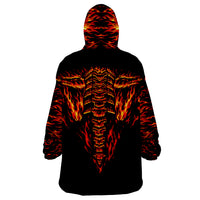 Black hooded wearable blanket hoodie with back flame skull ribs graphic