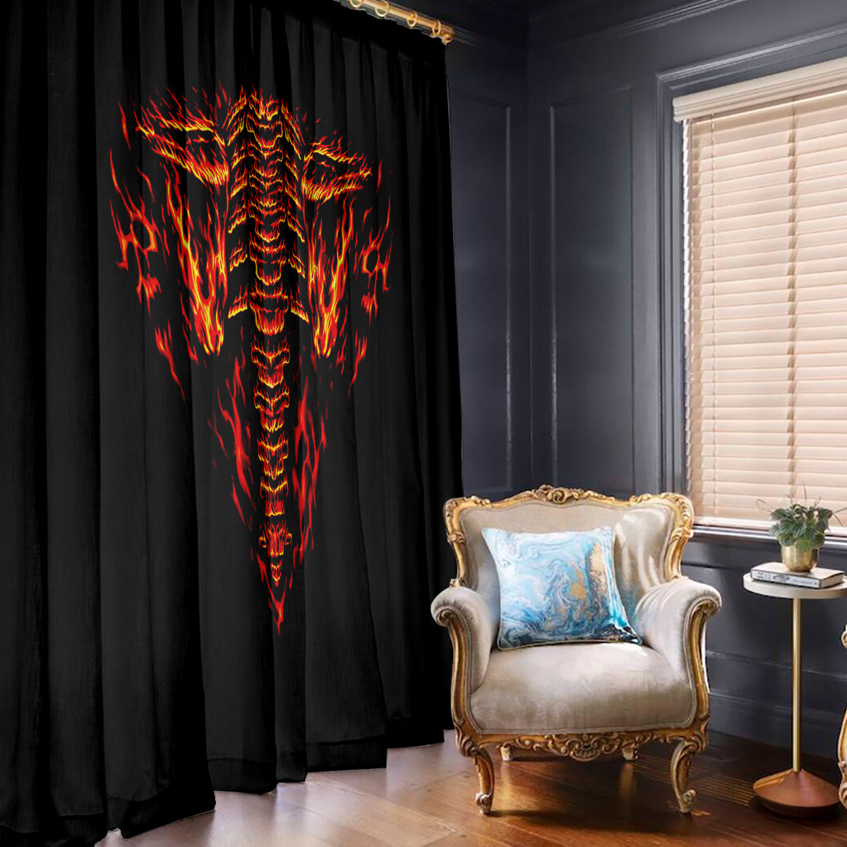 Flame Skull Window Curtain SKull Face Inside Me - Wonder Print Shop