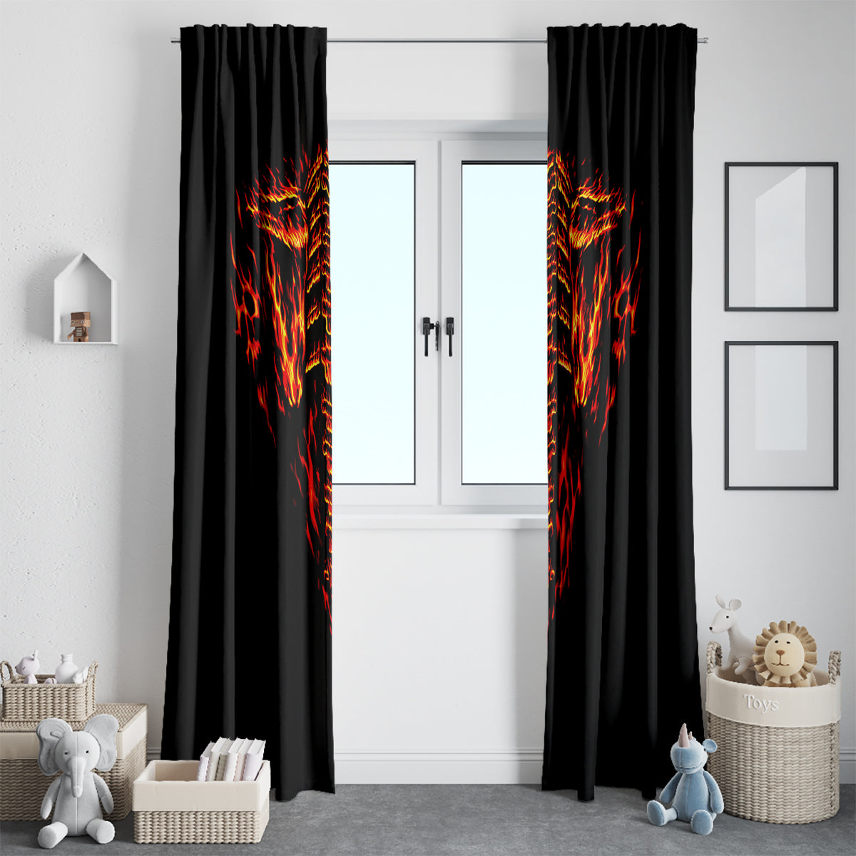 Flame Skull Window Curtain SKull Face Inside Me - Wonder Print Shop