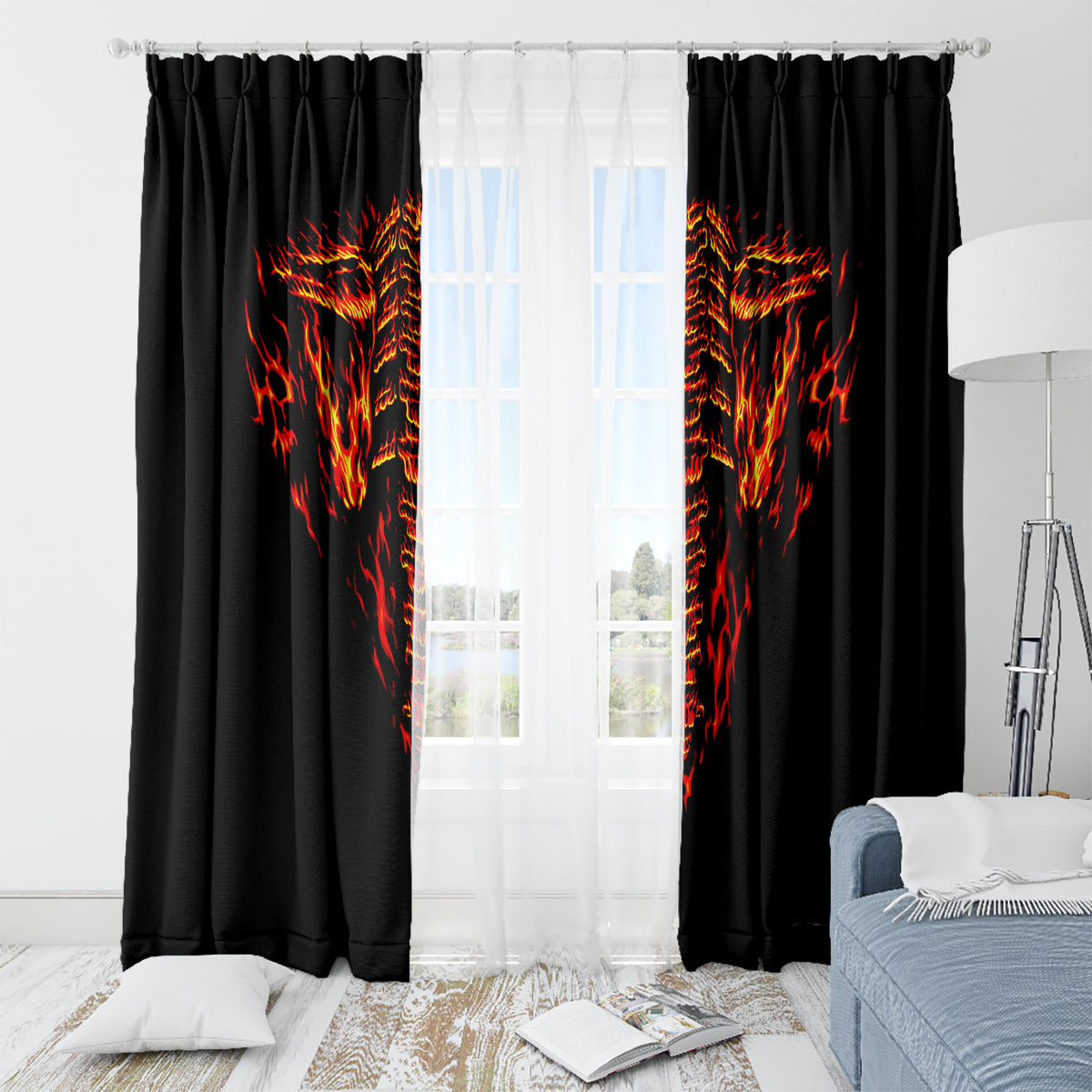 Flame Skull Window Curtain SKull Face Inside Me - Wonder Print Shop