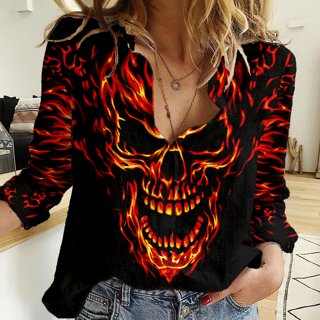 Flame Skull Women Casual Shirt SKull Face Inside Me - Wonder Print Shop