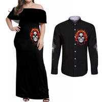 Skull Couples Matching Off Shoulder Maxi Dress and Long Sleeve Button Shirts Before Your Judge Me Pls Understand - Wonder Print Shop