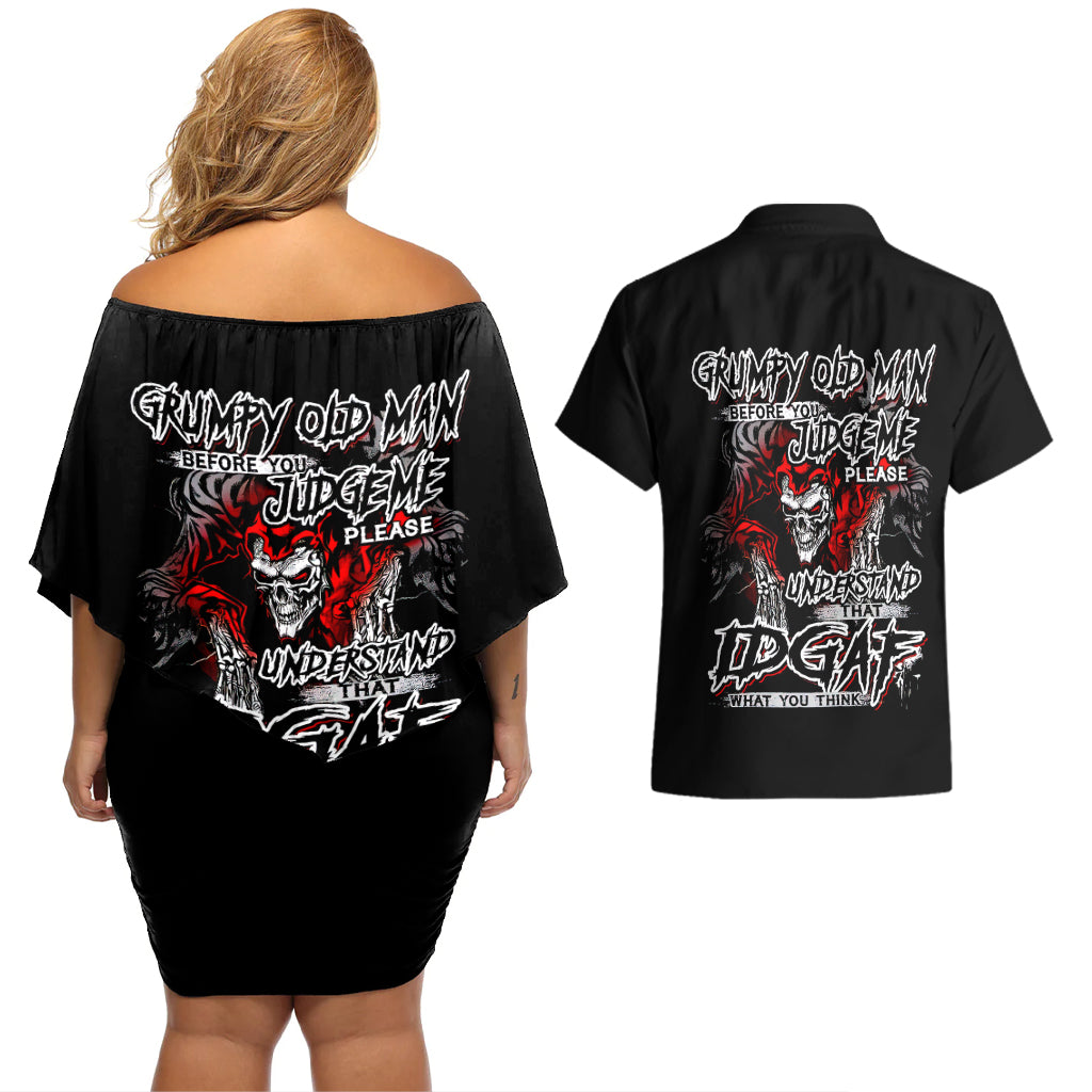 Skull Couples Matching Off Shoulder Short Dress and Hawaiian Shirt Before Your Judge Me Pls Understand - Wonder Print Shop