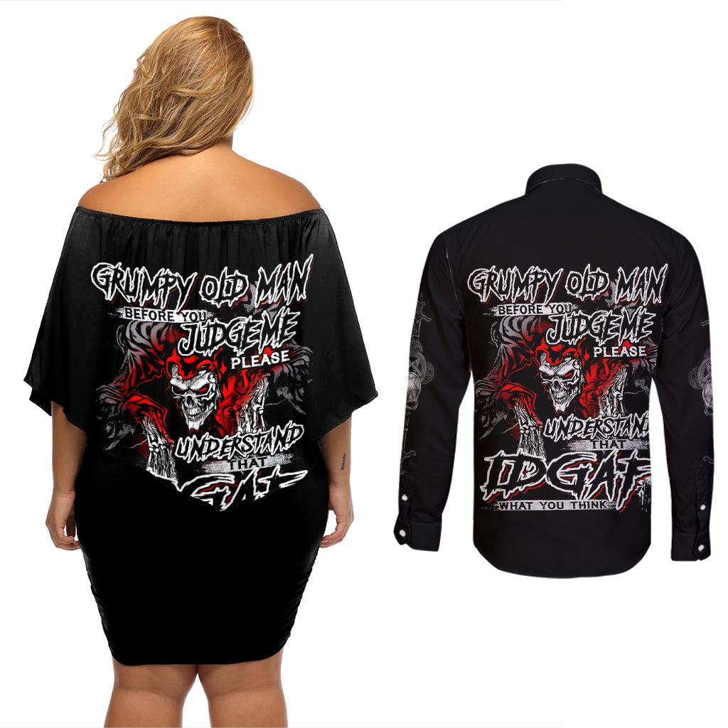 Skull Couples Matching Off Shoulder Short Dress and Long Sleeve Button Shirts Before Your Judge Me Pls Understand - Wonder Print Shop