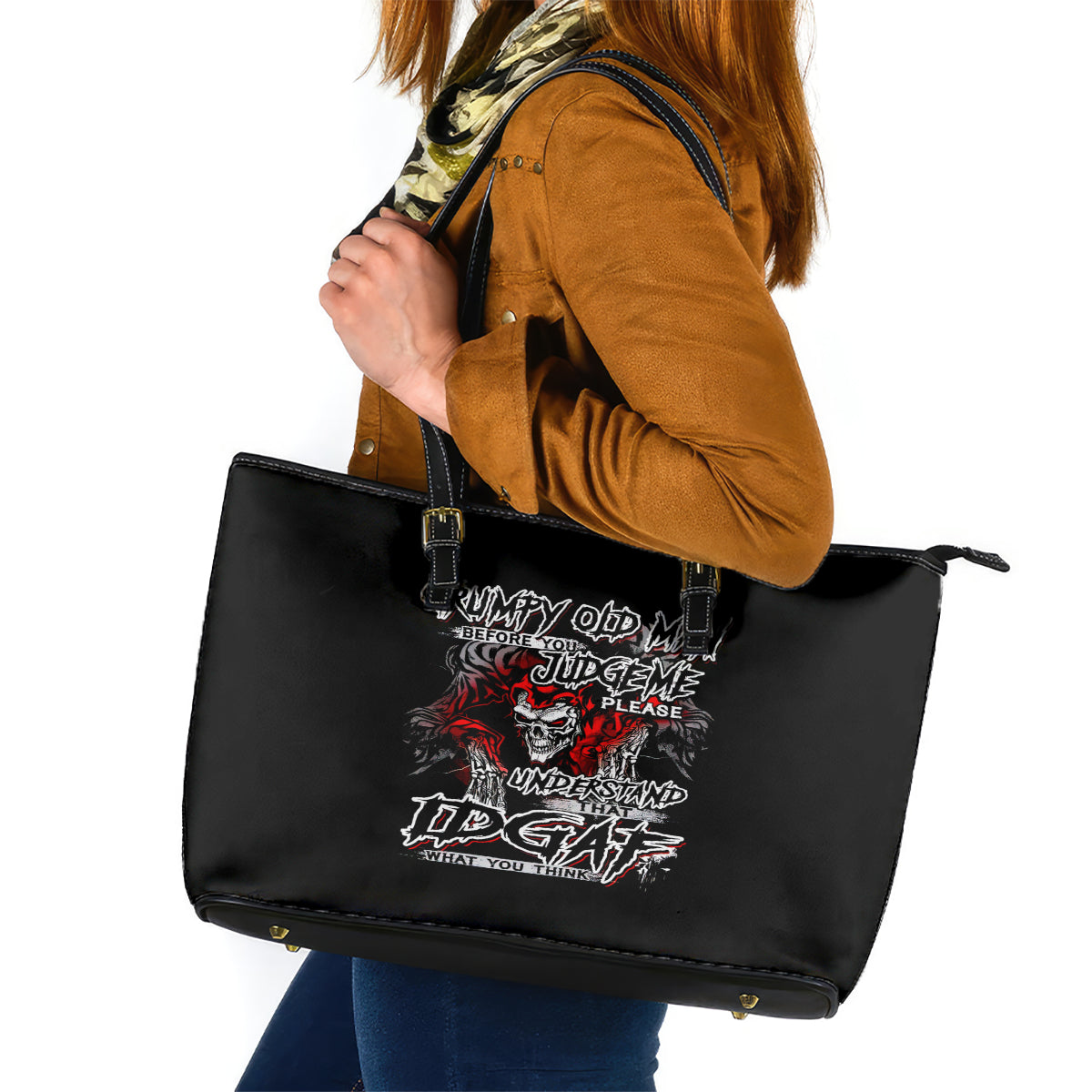 Skull Leather Tote Bag Before Your Judge Me Pls Understand - Wonder Print Shop
