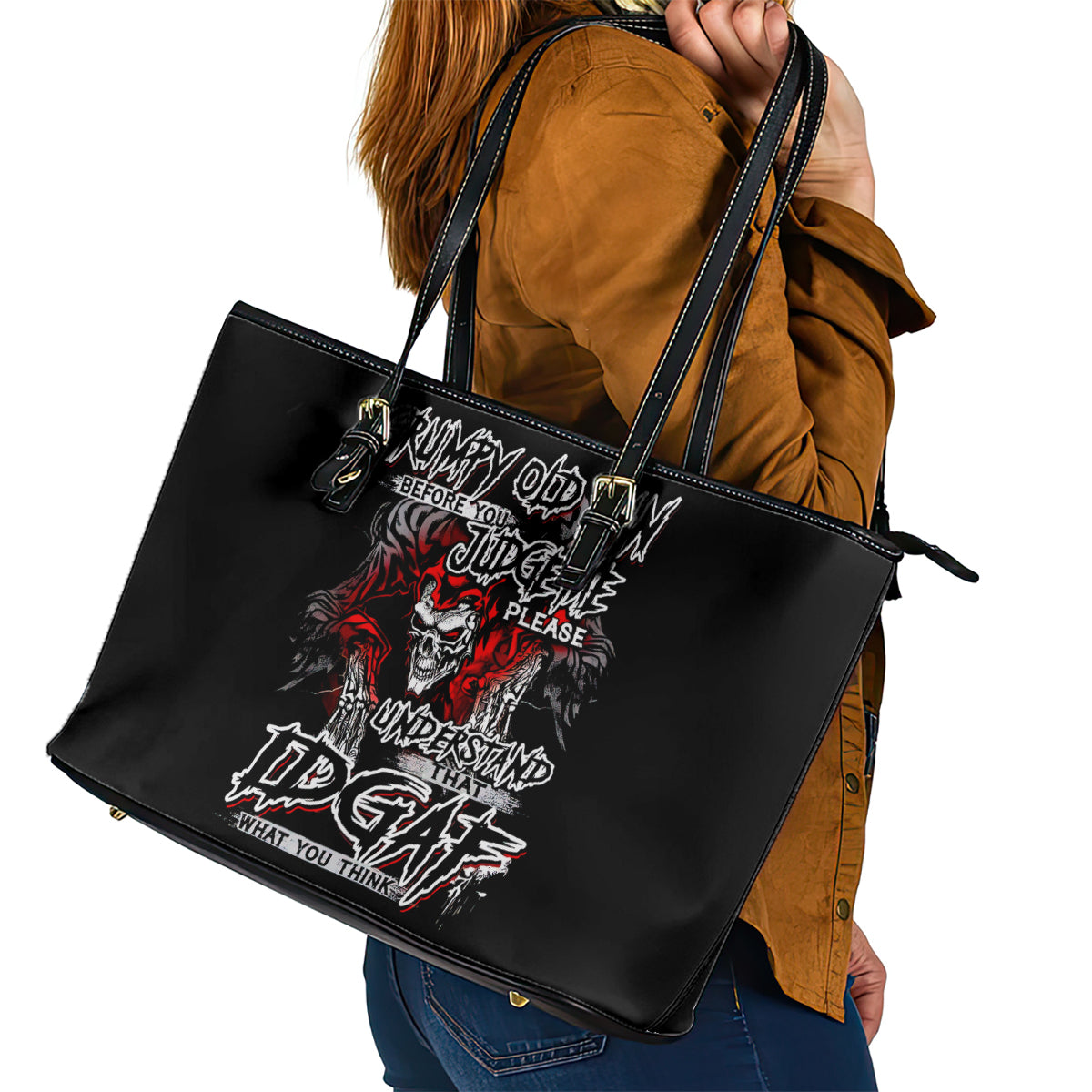Skull Leather Tote Bag Before Your Judge Me Pls Understand - Wonder Print Shop