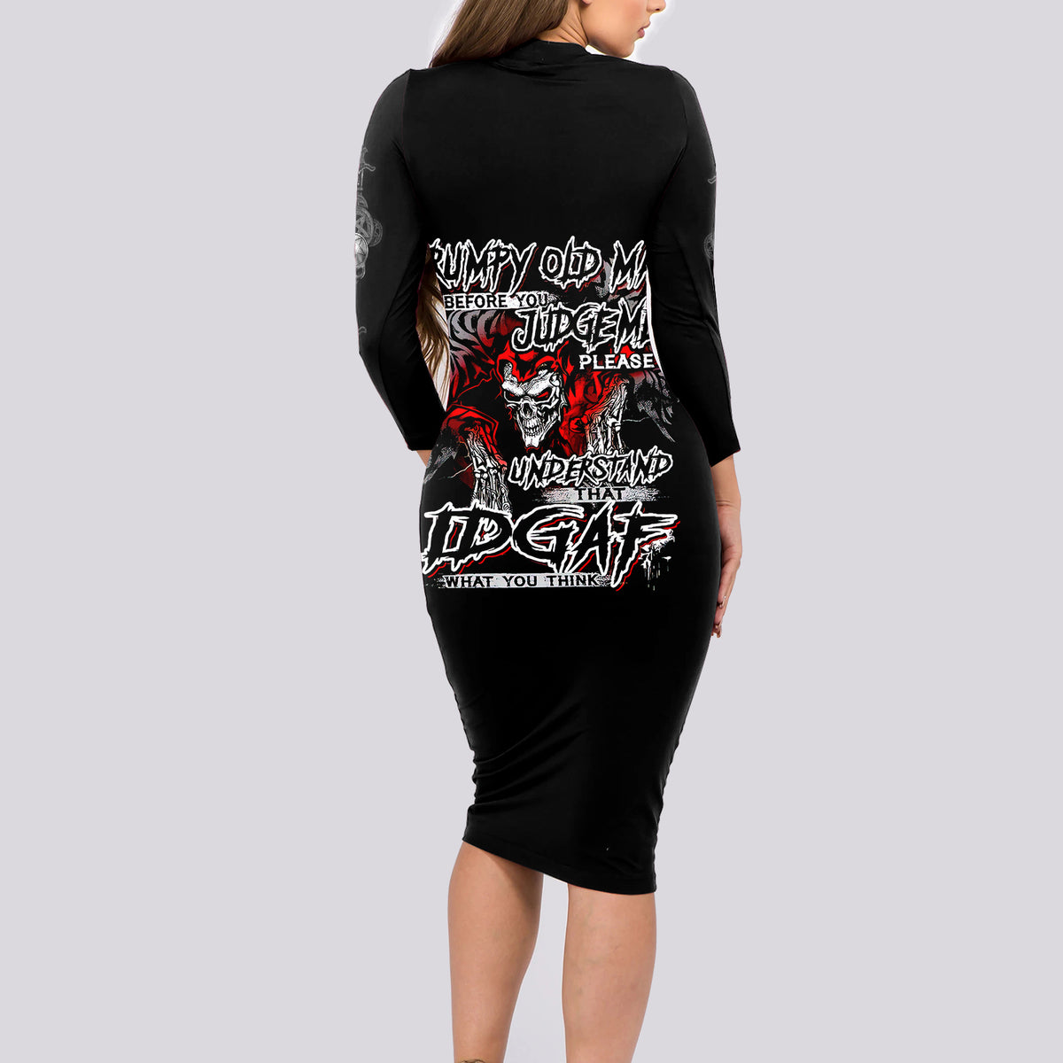 Skull Long Sleeve Bodycon Dress Before Your Judge Me Pls Understand - Wonder Print Shop