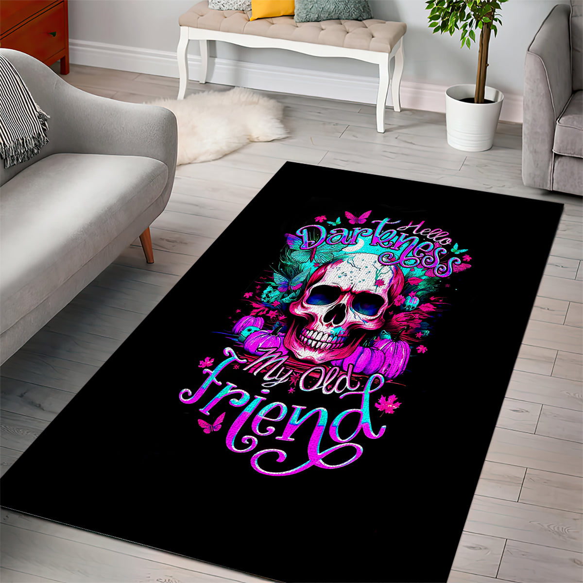 Skull Area Rug Hello Darkness My Old Friend Pinky - Wonder Print Shop