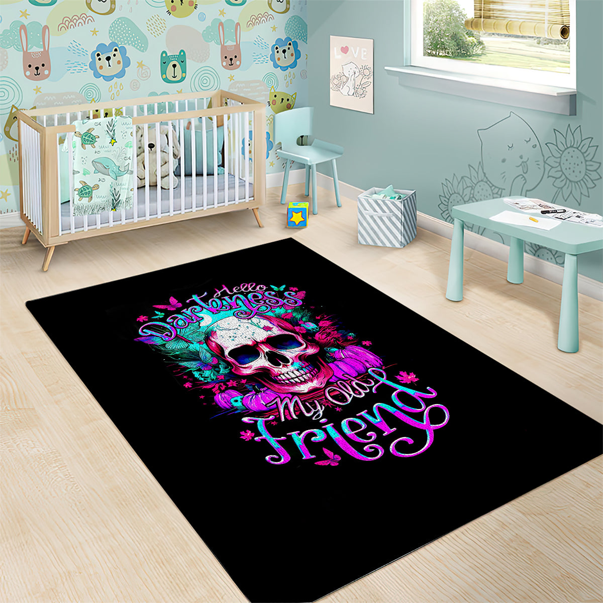 Skull Area Rug Hello Darkness My Old Friend Pinky - Wonder Print Shop