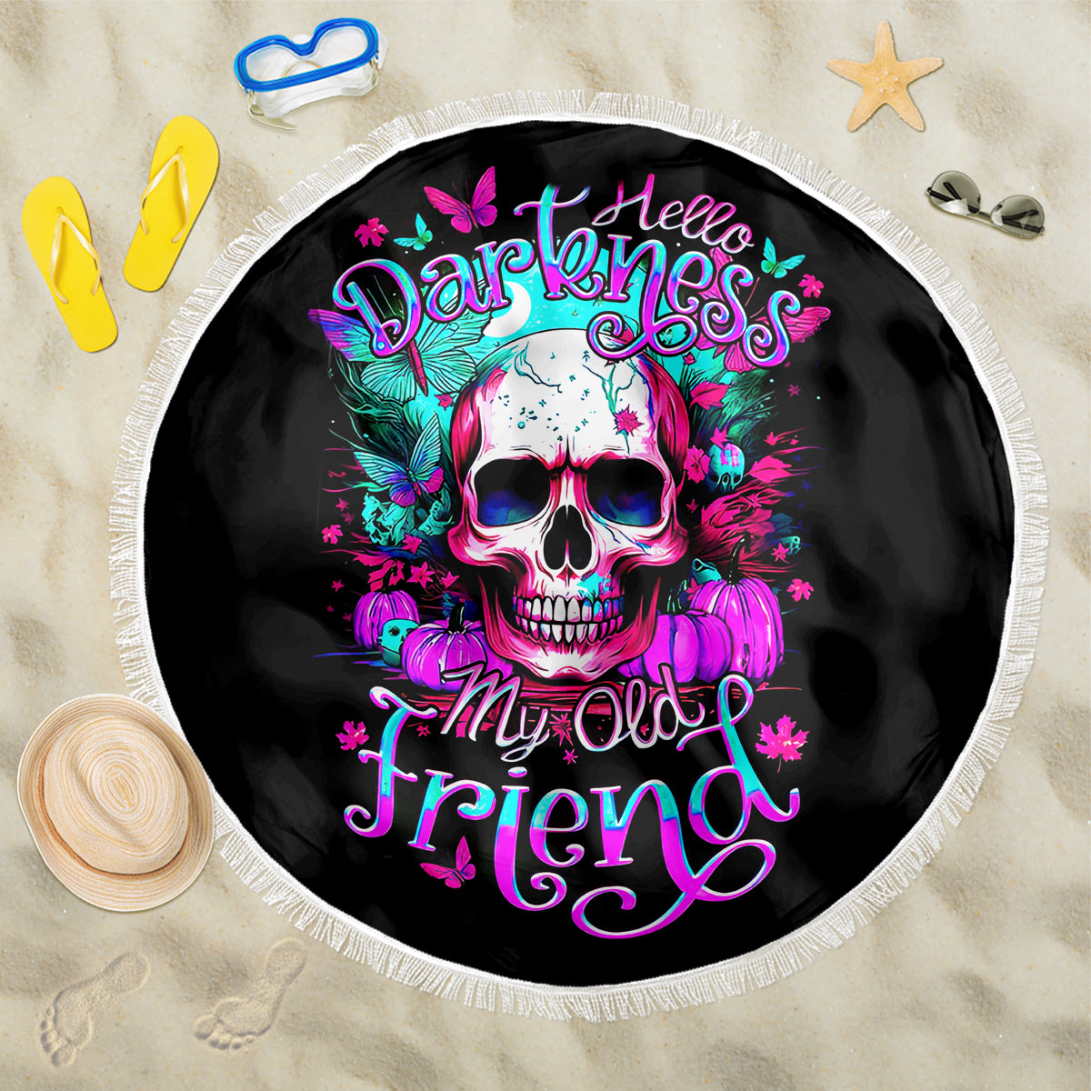 Skull Beach Blanket Hello Darkness My Old Friend Pinky - Wonder Print Shop