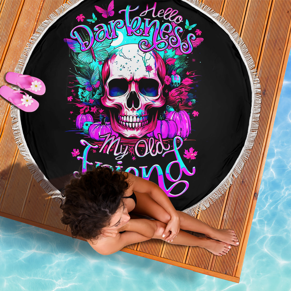 Skull Beach Blanket Hello Darkness My Old Friend Pinky - Wonder Print Shop