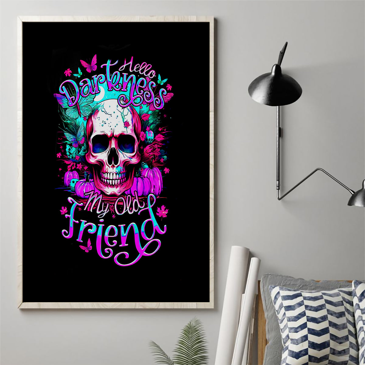 Skull Canvas Wall Art Hello Darkness My Old Friend Pinky - Wonder Print Shop