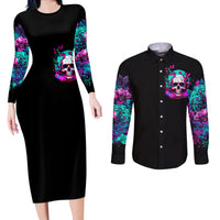 Skull Couples Matching Long Sleeve Bodycon Dress and Long Sleeve Button Shirts Hello Darkness My Old Friend Pinky - Wonder Print Shop