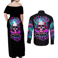 Skull Couples Matching Off Shoulder Maxi Dress and Long Sleeve Button Shirts Hello Darkness My Old Friend Pinky - Wonder Print Shop