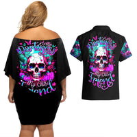 Skull Couples Matching Off Shoulder Short Dress and Hawaiian Shirt Hello Darkness My Old Friend Pinky - Wonder Print Shop