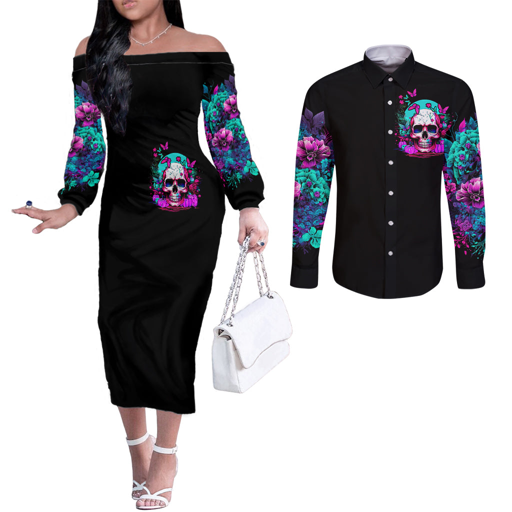 skull-couples-matching-off-the-shoulder-long-sleeve-dress-and-long-sleeve-button-shirts-hello-darkness-my-old-friend-pinky