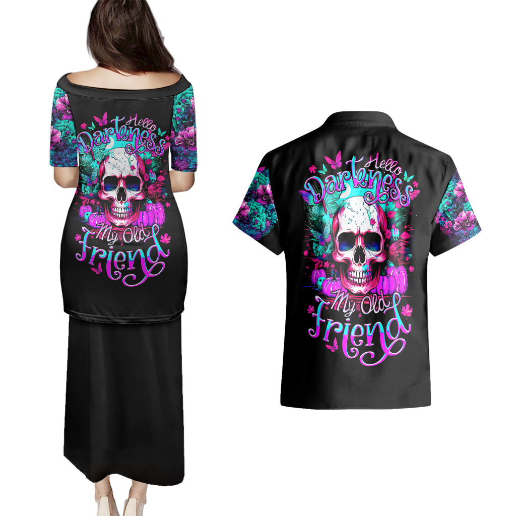 Skull Couples Matching Puletasi Dress and Hawaiian Shirt Hello Darkness My Old Friend Pinky - Wonder Print Shop