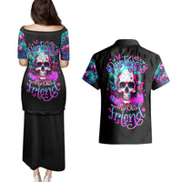 Skull Couples Matching Puletasi Dress and Hawaiian Shirt Hello Darkness My Old Friend Pinky - Wonder Print Shop