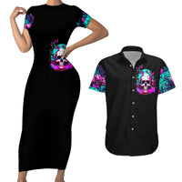 Skull Couples Matching Short Sleeve Bodycon Dress and Hawaiian Shirt Hello Darkness My Old Friend Pinky - Wonder Print Shop