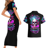 Skull Couples Matching Short Sleeve Bodycon Dress and Hawaiian Shirt Hello Darkness My Old Friend Pinky - Wonder Print Shop