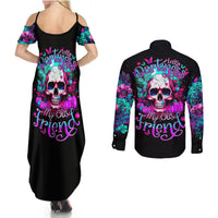 Skull Couples Matching Summer Maxi Dress and Long Sleeve Button Shirts Hello Darkness My Old Friend Pinky - Wonder Print Shop