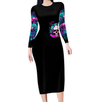Skull Long Sleeve Bodycon Dress Hello Darkness My Old Friend Pinky - Wonder Print Shop