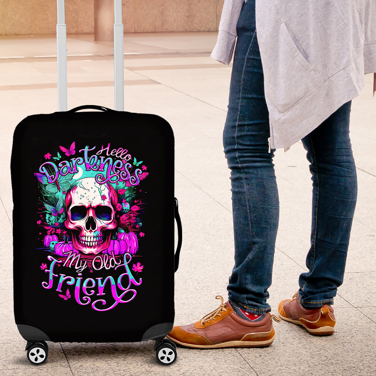 Skull Luggage Cover Hello Darkness My Old Friend Pinky - Wonder Print Shop