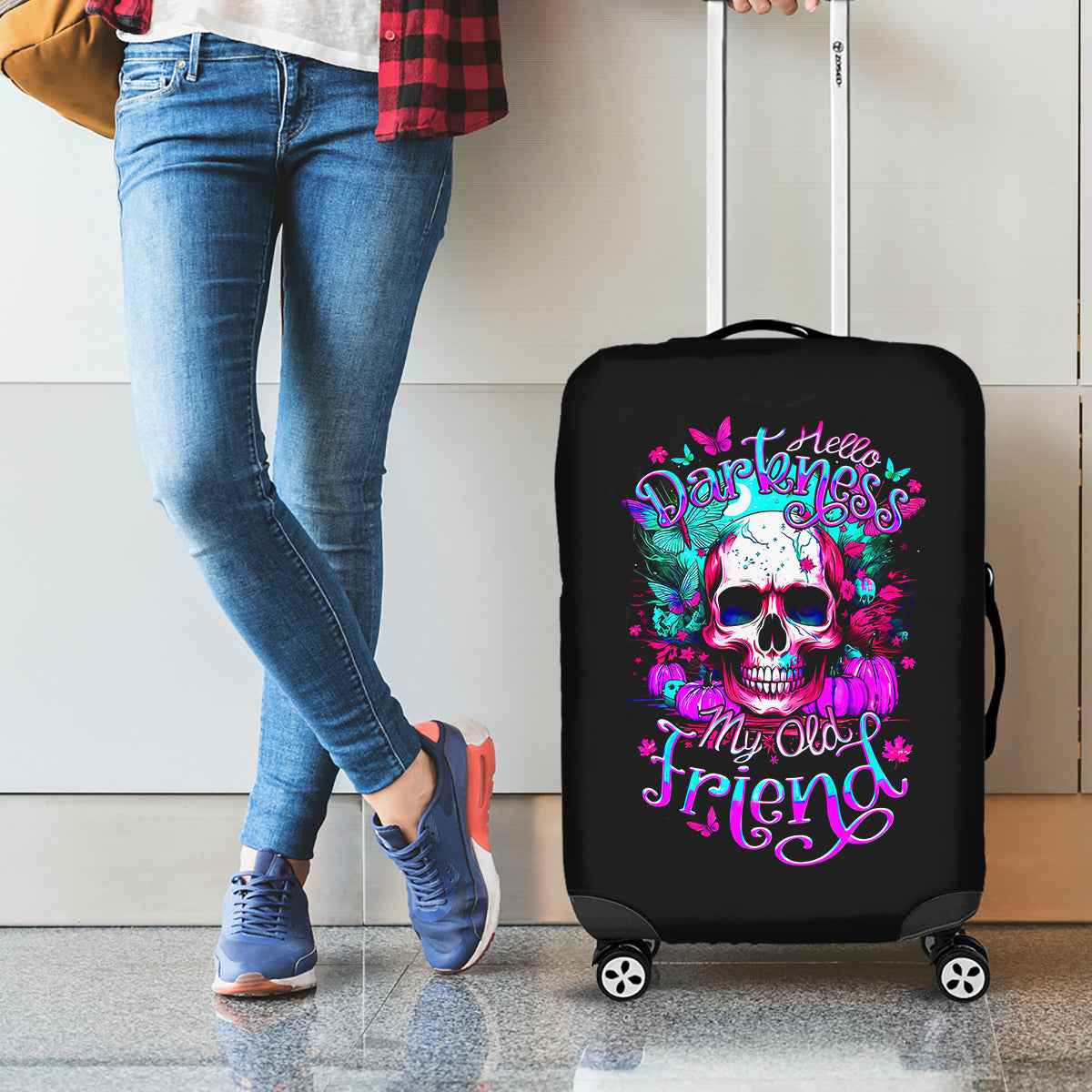Skull Luggage Cover Hello Darkness My Old Friend Pinky - Wonder Print Shop