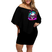Skull Off Shoulder Short Dress Hello Darkness My Old Friend Pinky - Wonder Print Shop