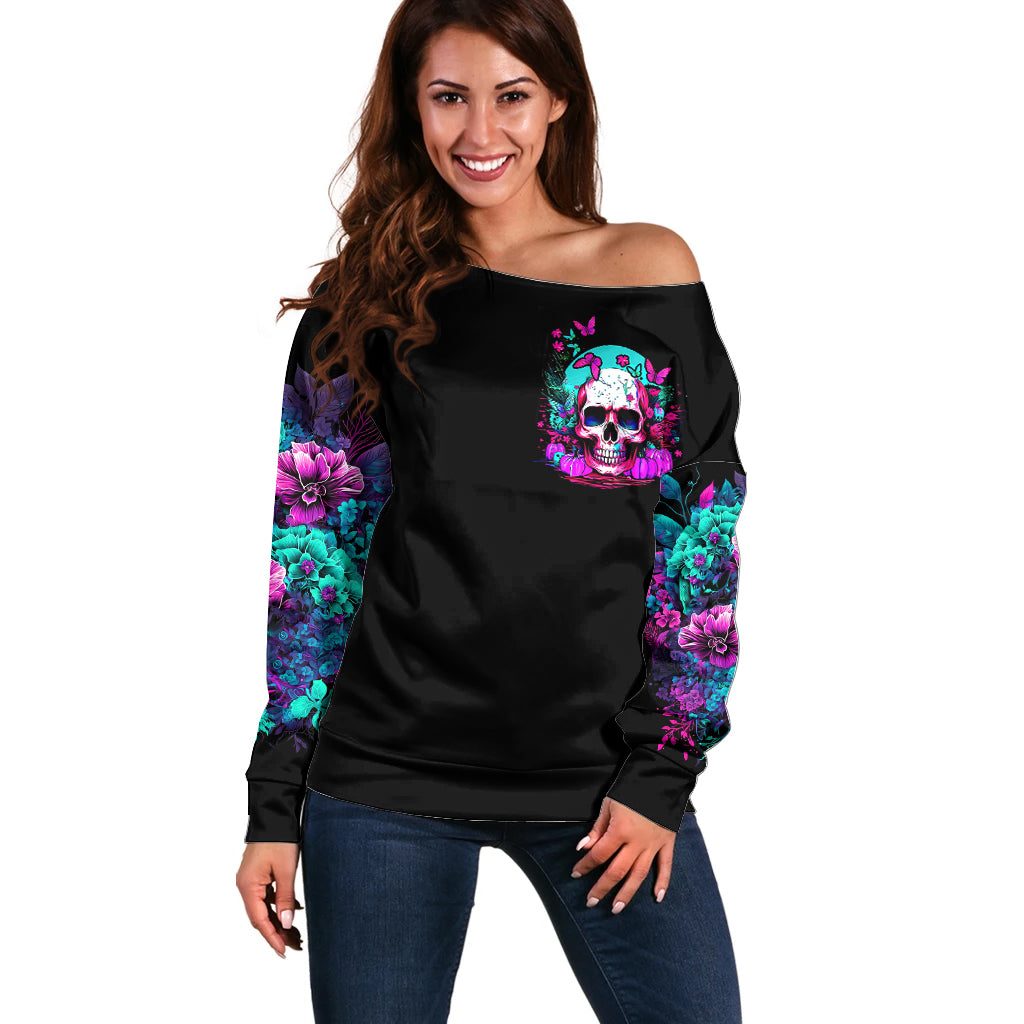 Skull Off Shoulder Sweater Hello Darkness My Old Friend Pinky - Wonder Print Shop