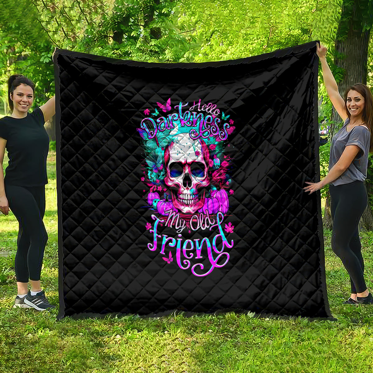 Skull Quilt Hello Darkness My Old Friend Pinky - Wonder Print Shop
