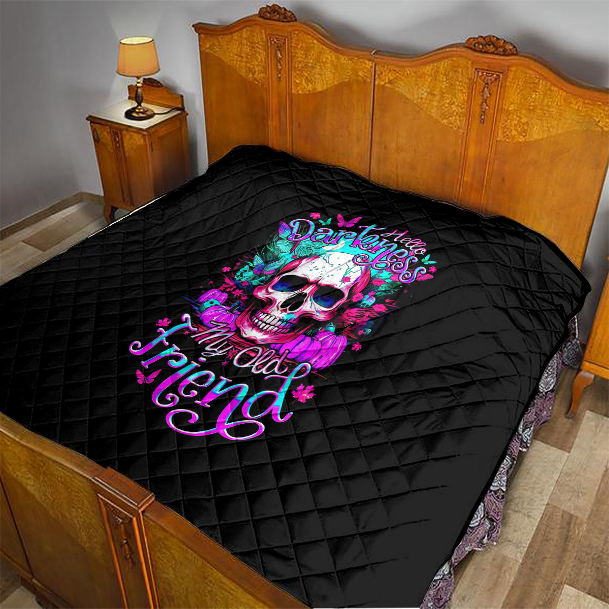Skull Quilt Hello Darkness My Old Friend Pinky - Wonder Print Shop