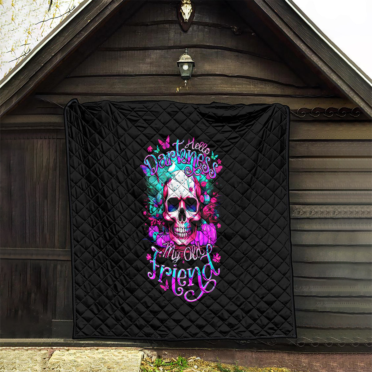 Skull Quilt Hello Darkness My Old Friend Pinky - Wonder Print Shop