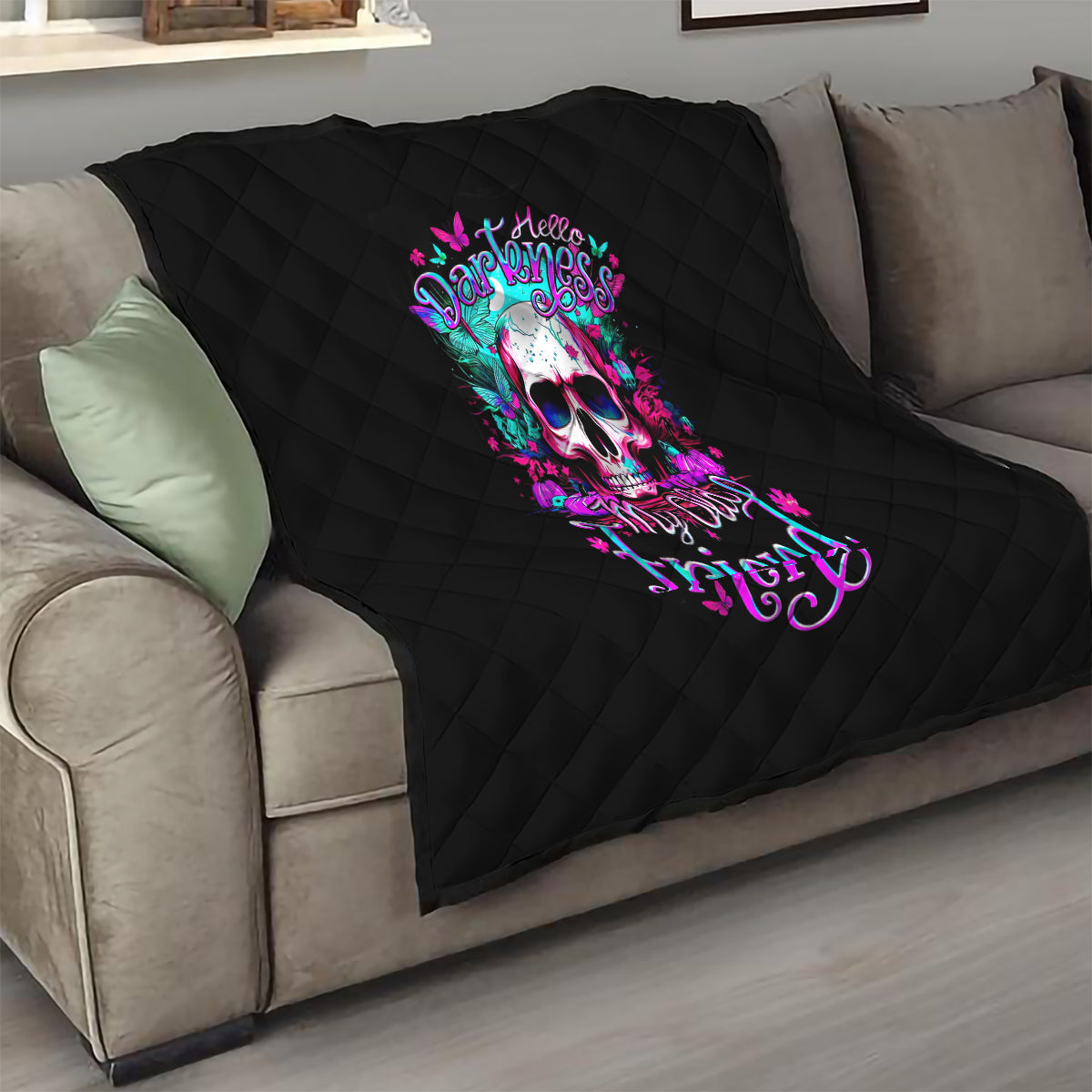 Skull Quilt Hello Darkness My Old Friend Pinky - Wonder Print Shop