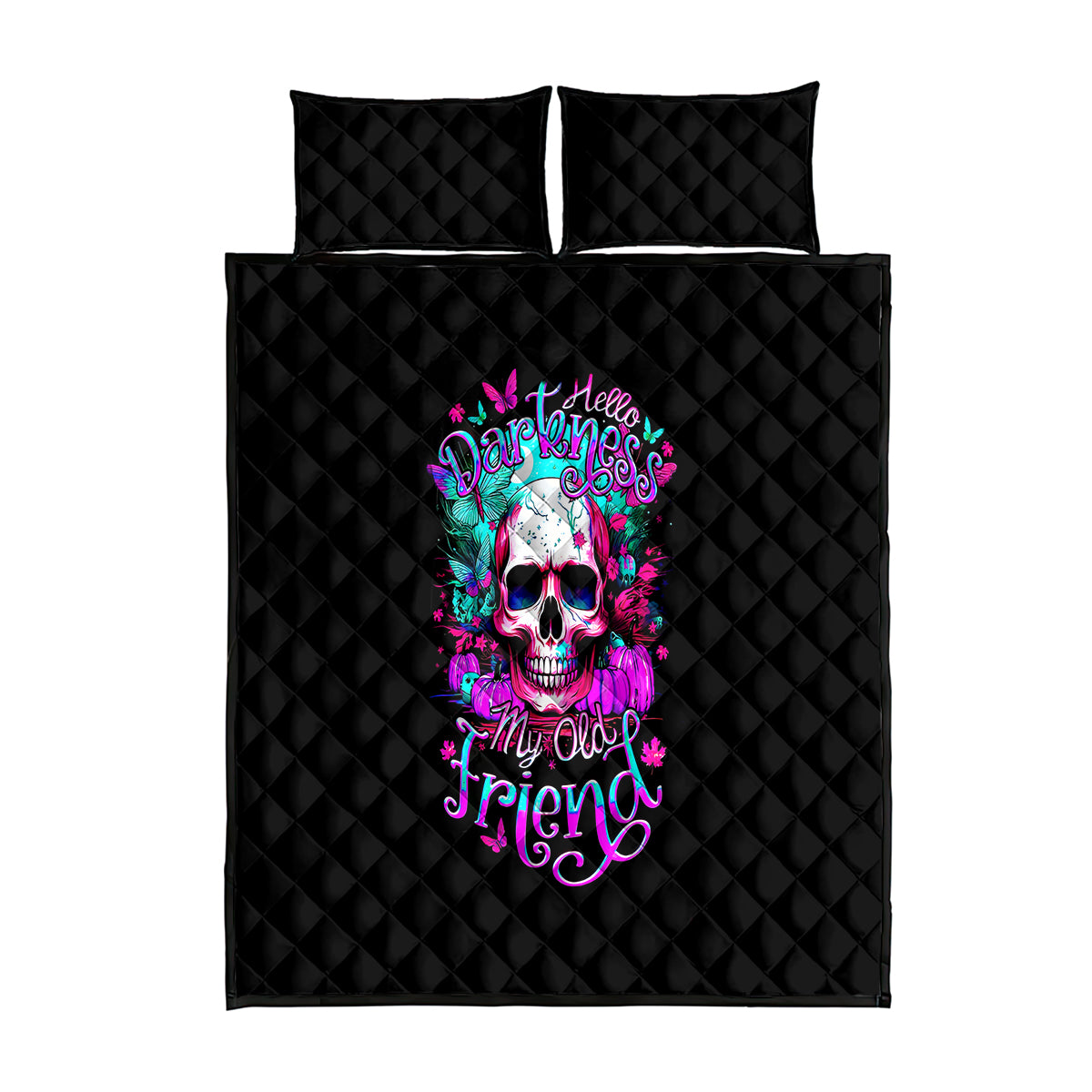 Skull Quilt Bed Set Hello Darkness My Old Friend Pinky - Wonder Print Shop