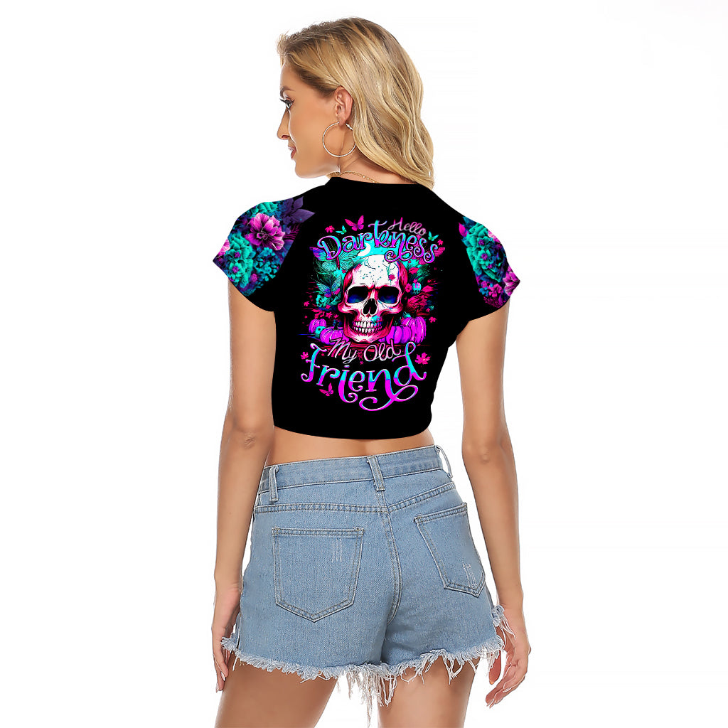 Skull Raglan Cropped T Shirt Hello Darkness My Old Friend Pinky - Wonder Print Shop