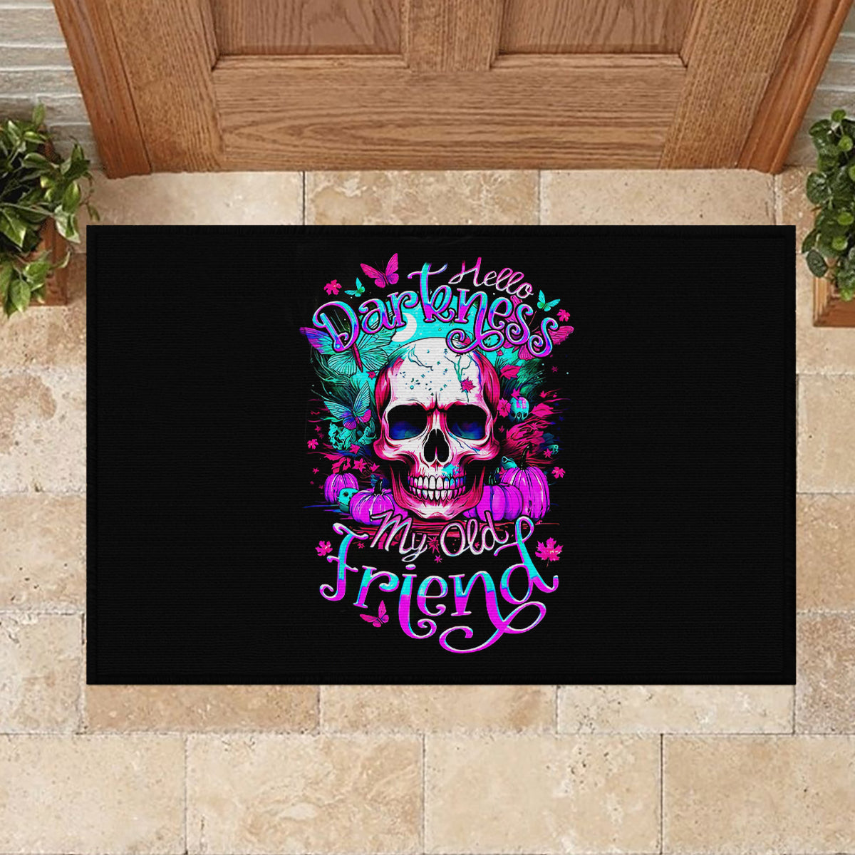 Skull Rubber Doormat Hello Darkness My Old Friend Pinky - Wonder Print Shop