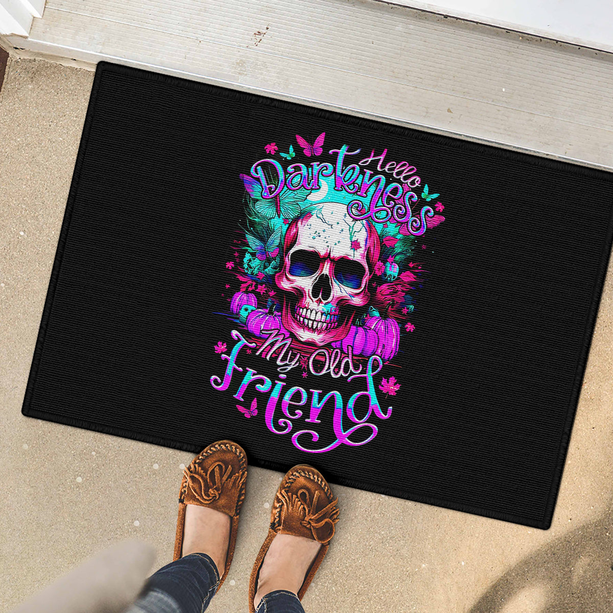 Skull Rubber Doormat Hello Darkness My Old Friend Pinky - Wonder Print Shop