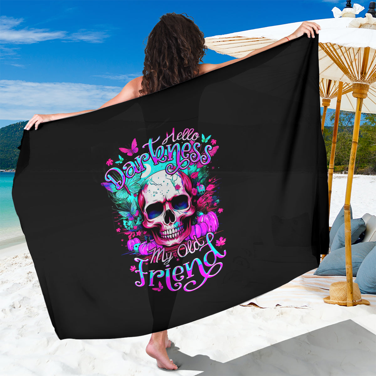 Skull Sarong Hello Darkness My Old Friend Pinky - Wonder Print Shop