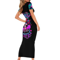 Skull Short Sleeve Bodycon Dress Hello Darkness My Old Friend Pinky - Wonder Print Shop