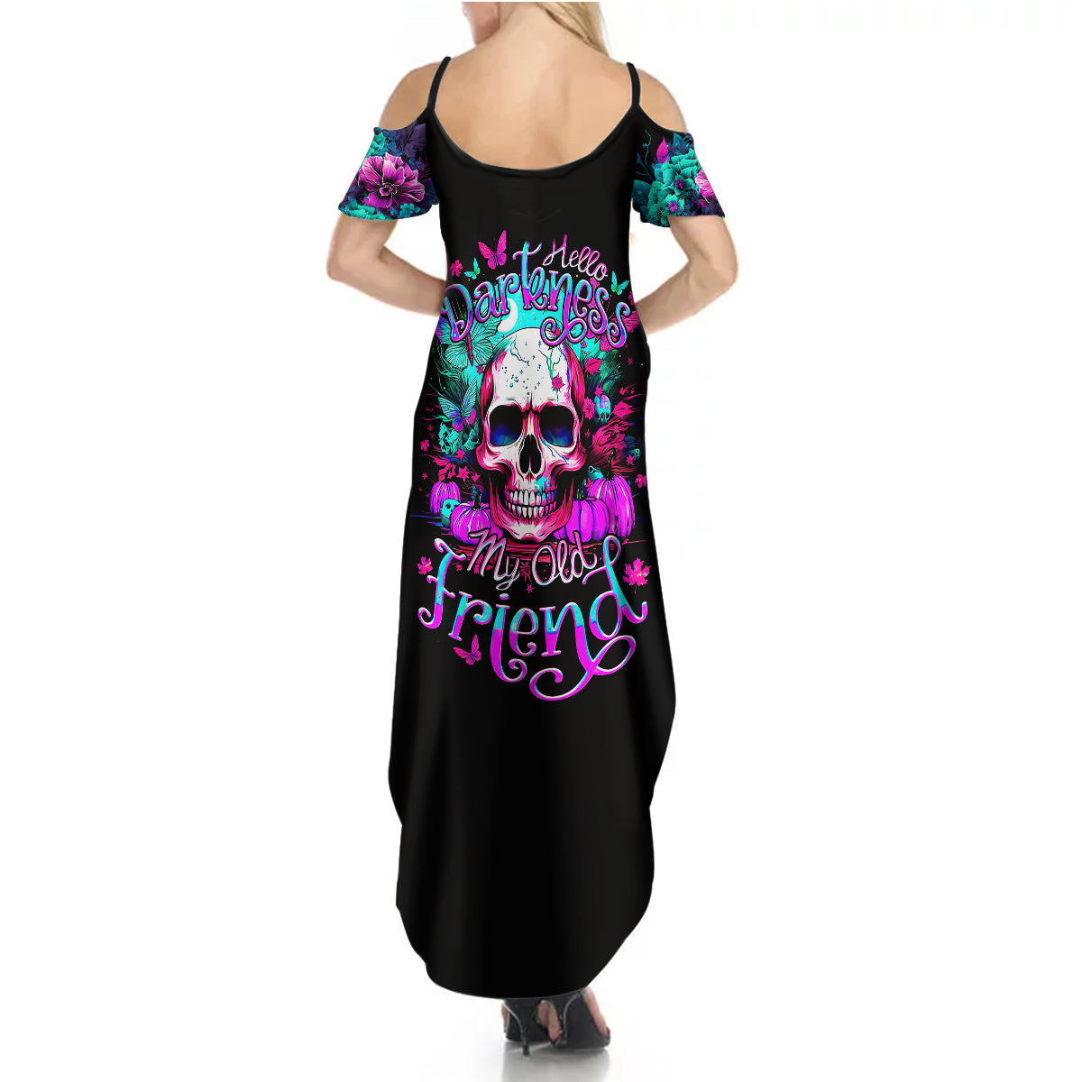 Skull Summer Maxi Dress Hello Darkness My Old Friend Pinky - Wonder Print Shop