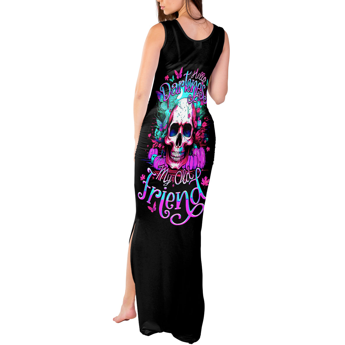 Skull Tank Maxi Dress Hello Darkness My Old Friend Pinky - Wonder Print Shop