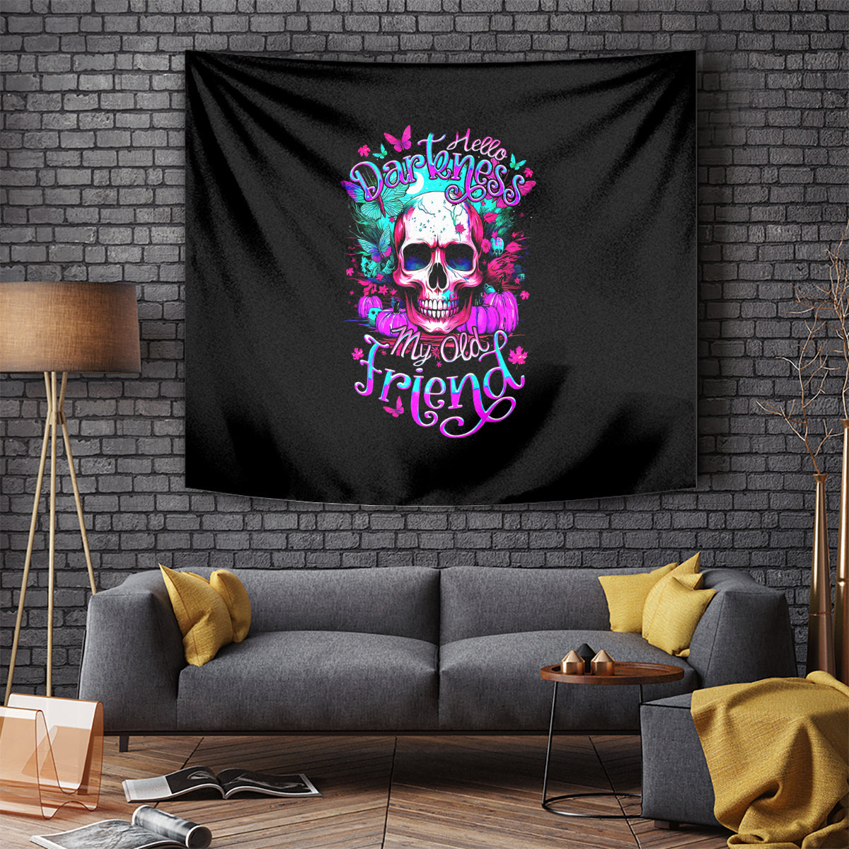Skull Tapestry Hello Darkness My Old Friend Pinky - Wonder Print Shop