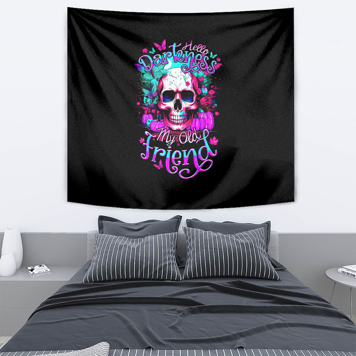 Skull Tapestry Hello Darkness My Old Friend Pinky - Wonder Print Shop