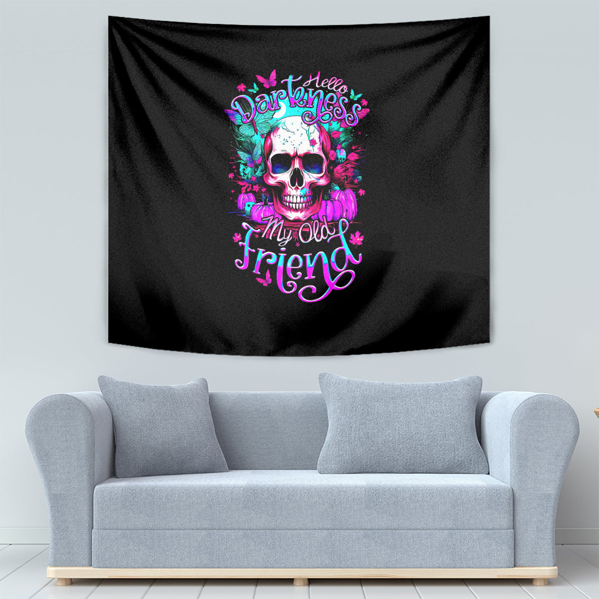 Skull Tapestry Hello Darkness My Old Friend Pinky - Wonder Print Shop
