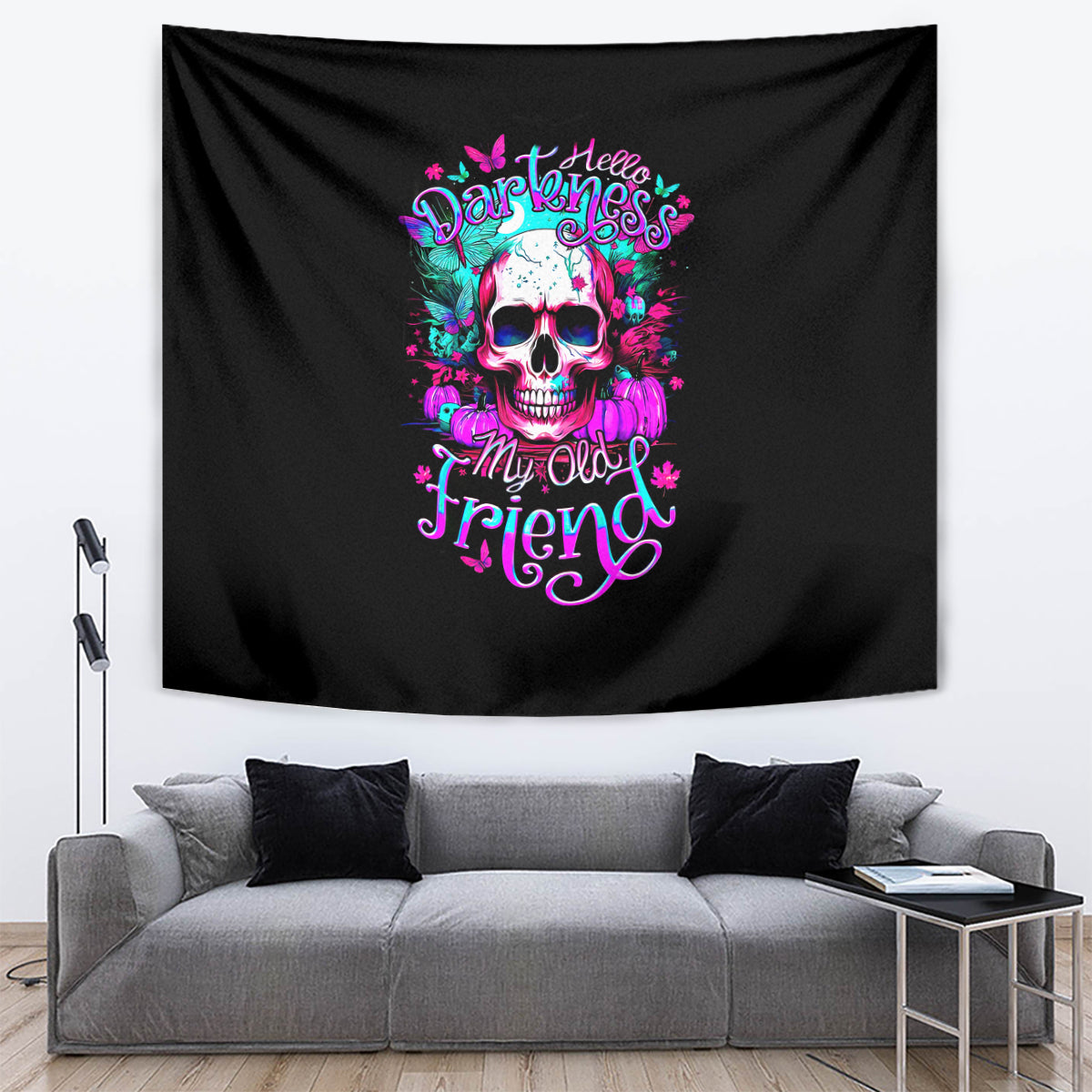 Skull Tapestry Hello Darkness My Old Friend Pinky - Wonder Print Shop