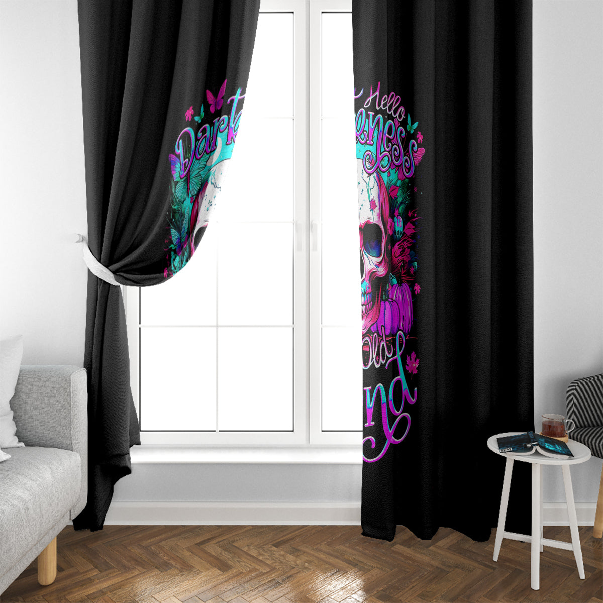 Skull Window Curtain Hello Darkness My Old Friend Pinky - Wonder Print Shop
