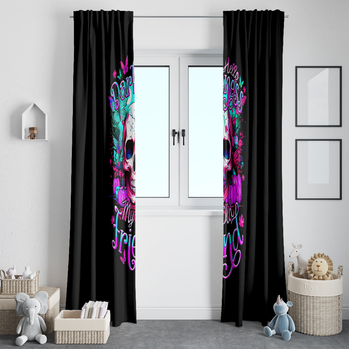 Skull Window Curtain Hello Darkness My Old Friend Pinky - Wonder Print Shop