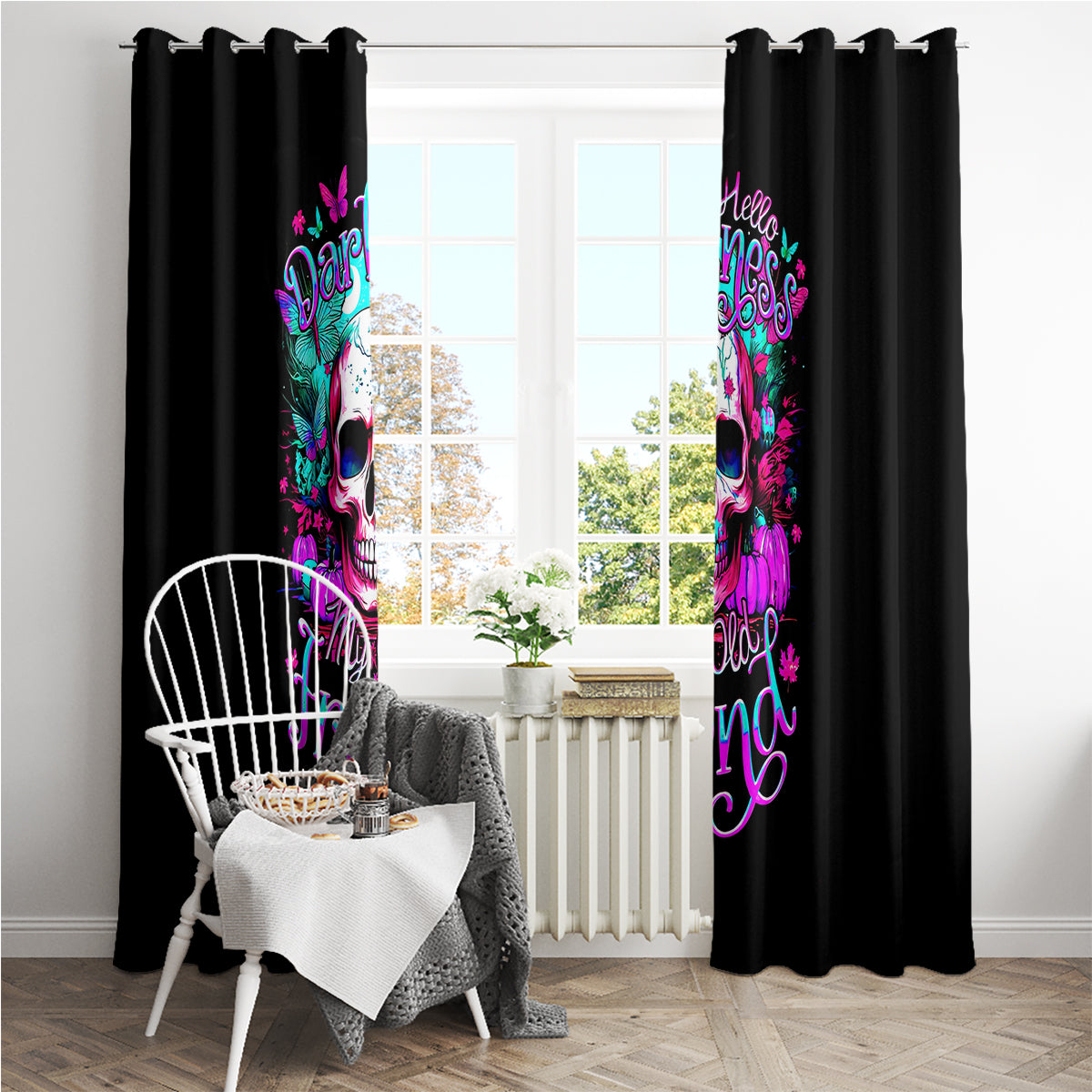 Skull Window Curtain Hello Darkness My Old Friend Pinky - Wonder Print Shop